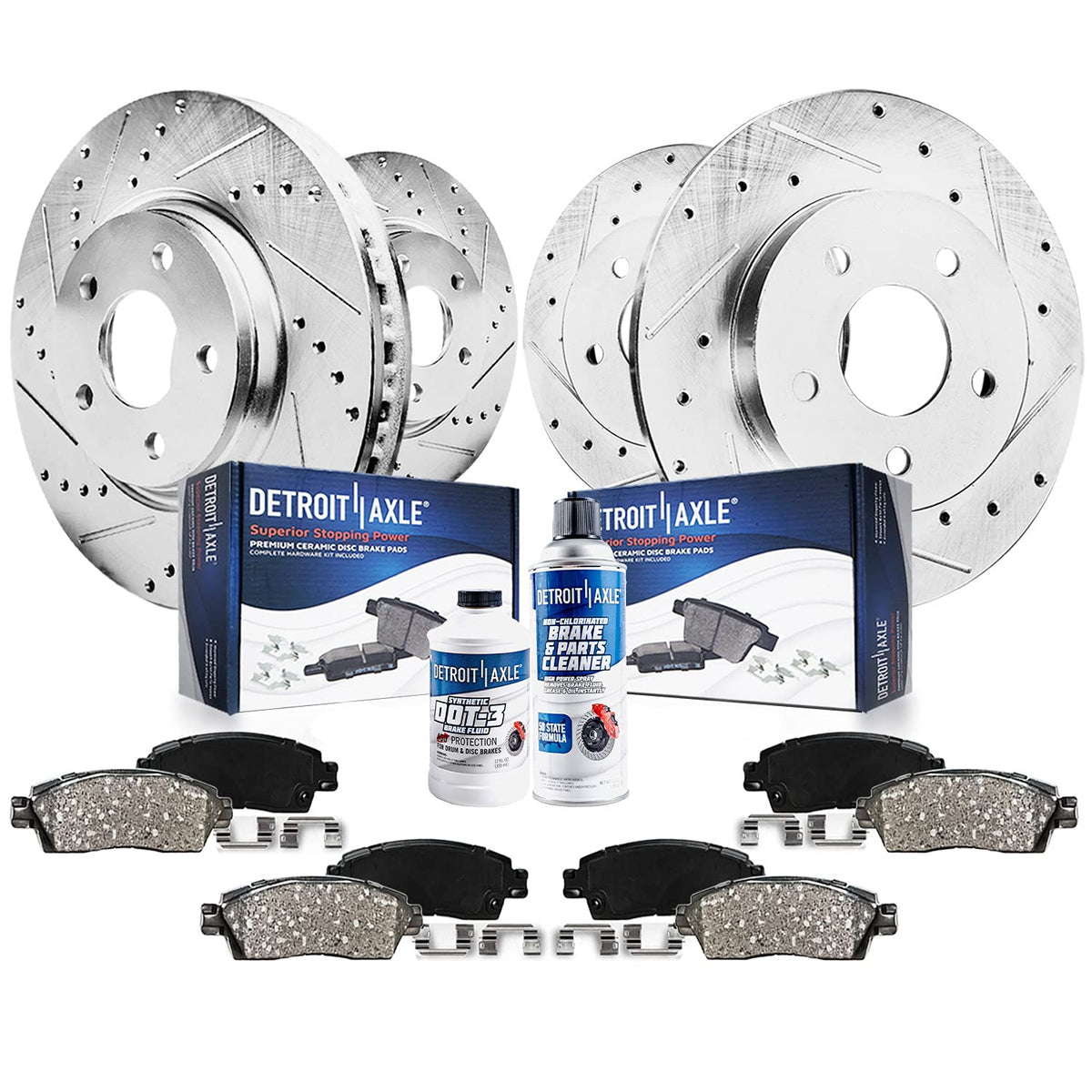 Detroit Axle - 10pc Brake Kit for 2007 2008 2009 2010 Hyundai Elantra, Front and Rear Drilled & Slotted Brake Rotors Ceramic Bra